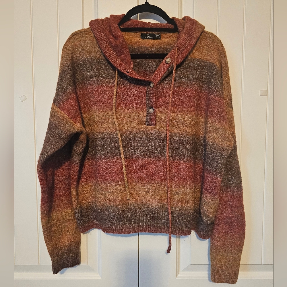 Volcom Crop Striped Hooded Sweater (Used)